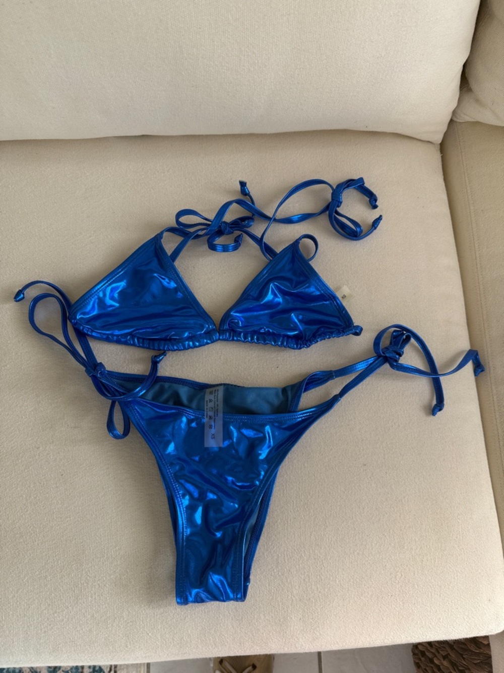 Metallic Blue String Bikini Set